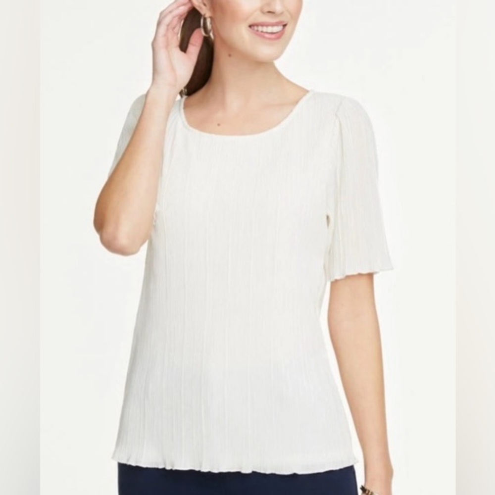 Ann Taylor Pleated Flutter Sleeve White Blouse